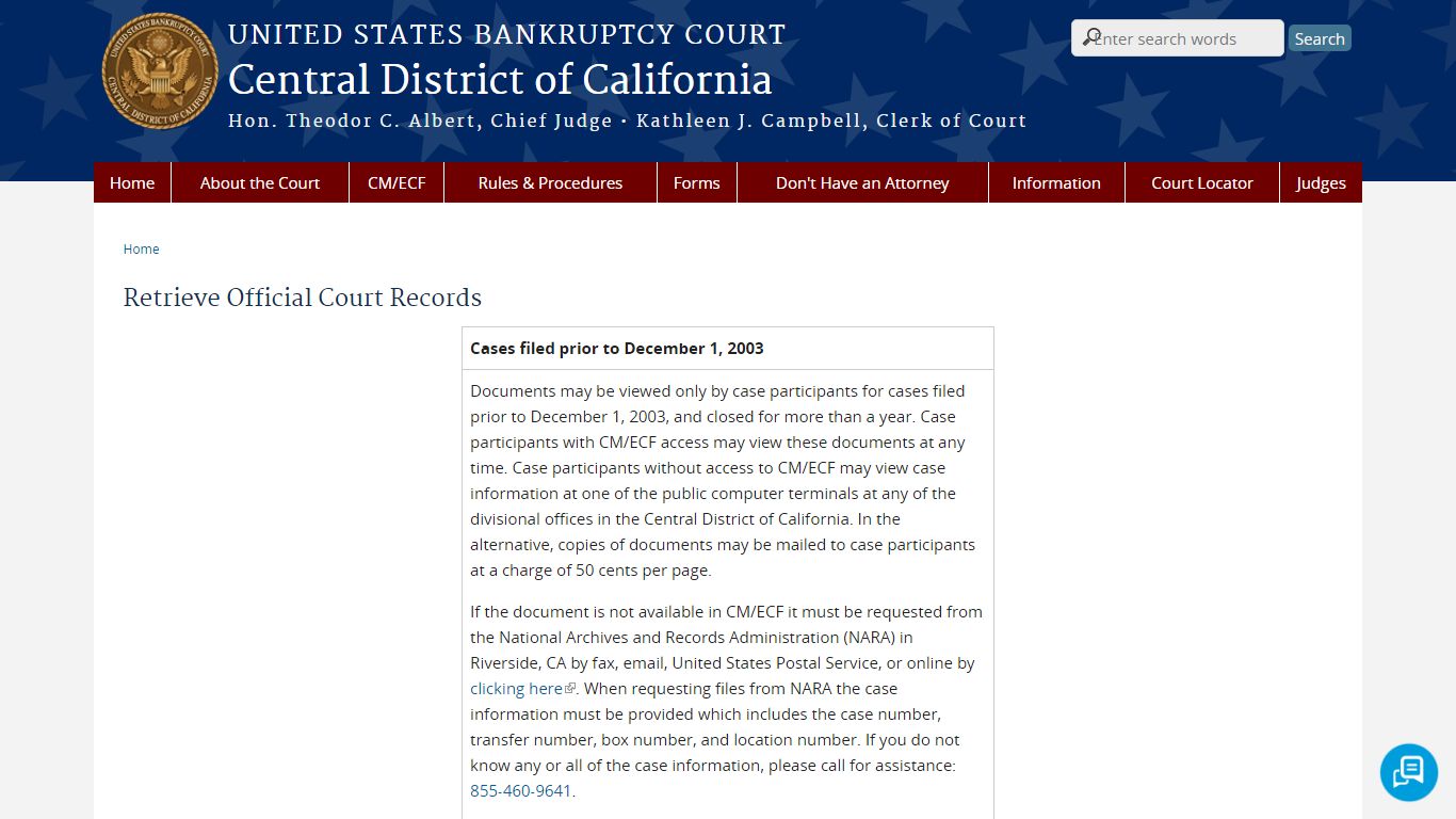Retrieve Official Court Records - United States Bankruptcy Court