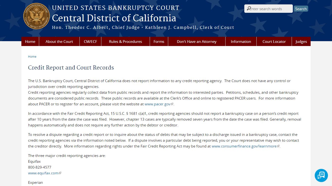 Credit Report and Court Records - United States Bankruptcy Court